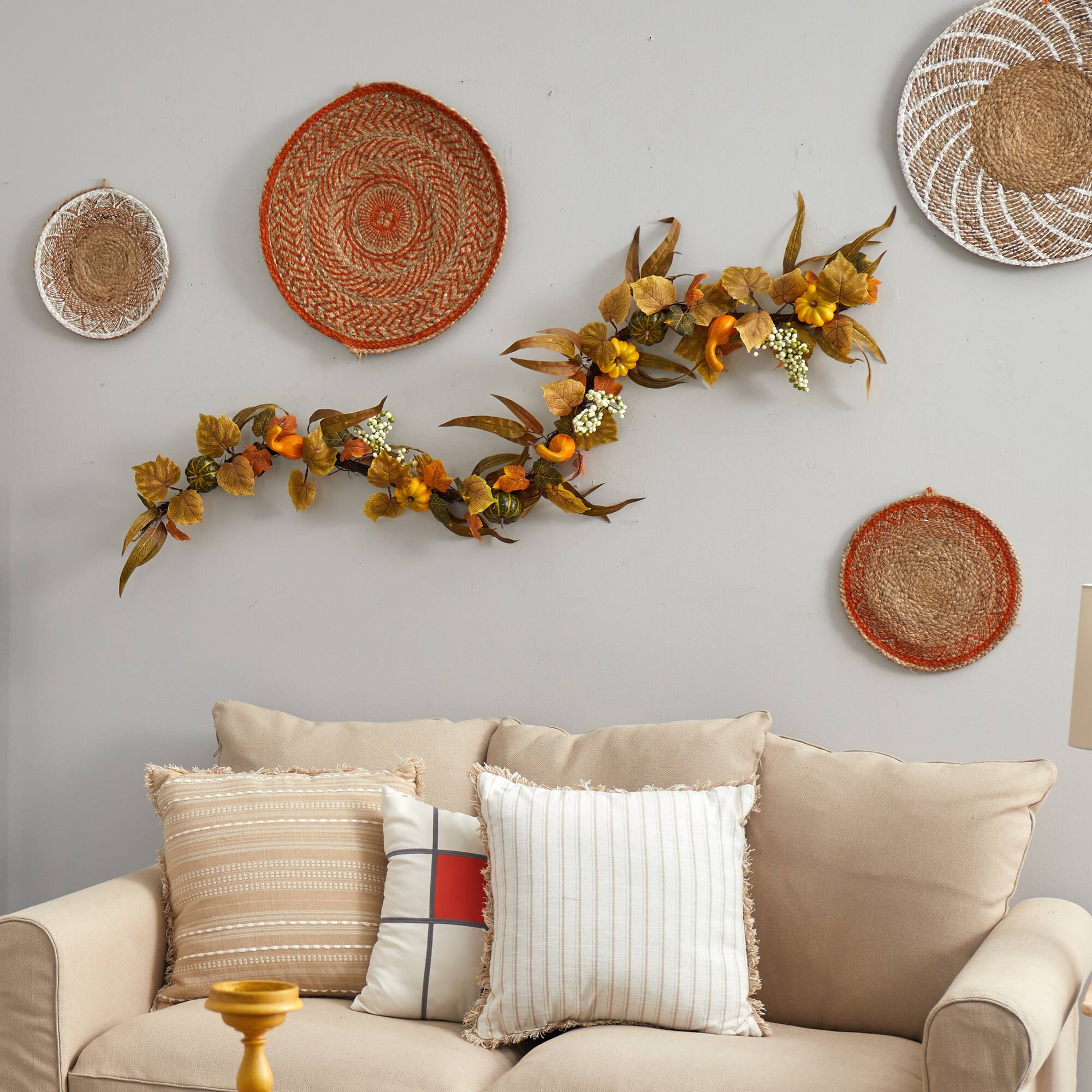 6ft. Fall Pumpkin, Gourds & White Berries Autumn Garland